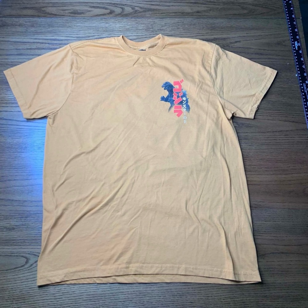 Godzilla Graphic T-Shirt Size L Mustard Yellow Japanese Art